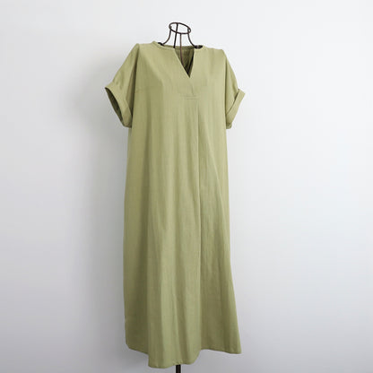 [Length adjustable] Cotton key neck dress, pistachio 0583PT 