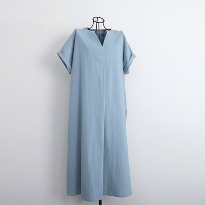 [Length adjustable] Cotton key neck dress, ice blue, 0583I.BL 