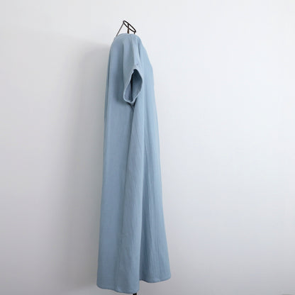 [Length adjustable] Cotton key neck dress, ice blue, 0583I.BL 