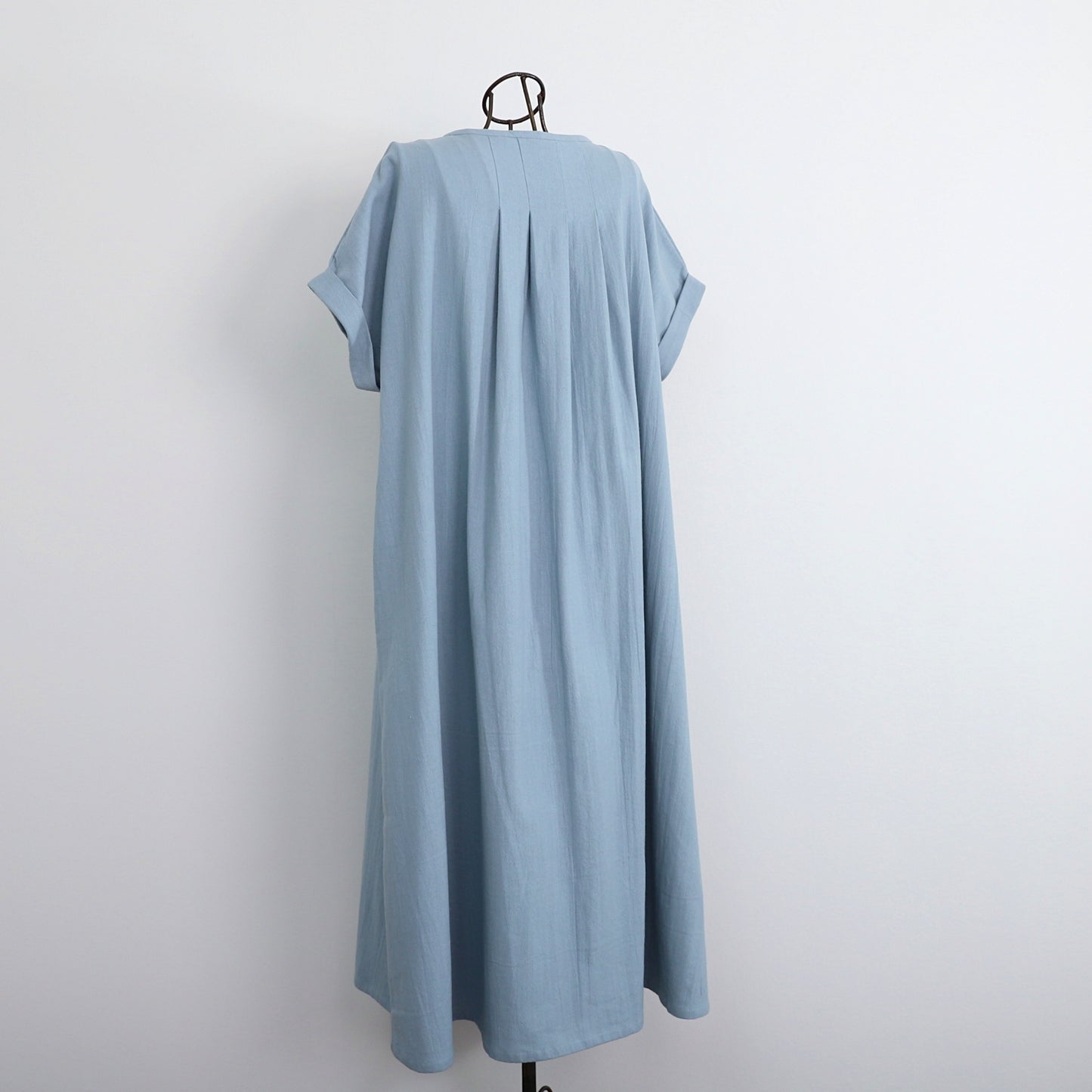 [Length adjustable] Cotton key neck dress, ice blue, 0583I.BL 