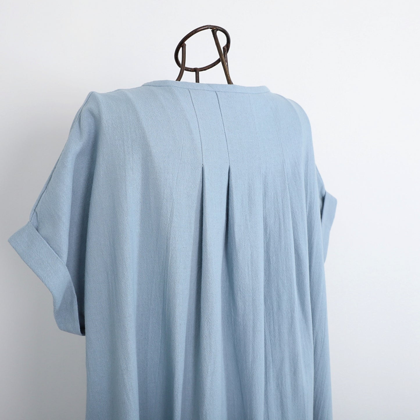 [Length adjustable] Cotton key neck dress, ice blue, 0583I.BL 