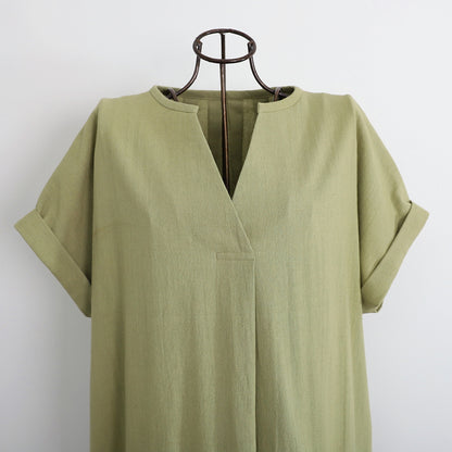 [Length adjustable] Cotton key neck dress, pistachio 0583PT 