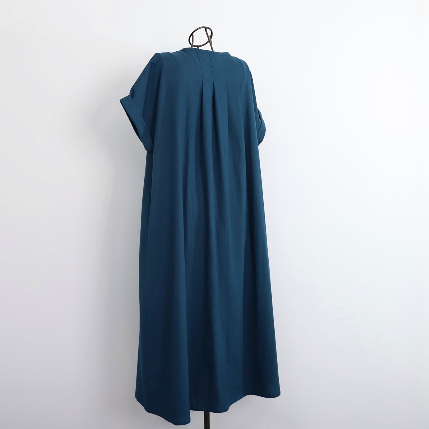 [Length adjustable] Cotton key neck dress, navy 0583NV 