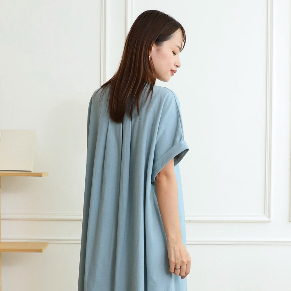 [Length adjustable] Cotton key neck dress, ice blue, 0583I.BL 