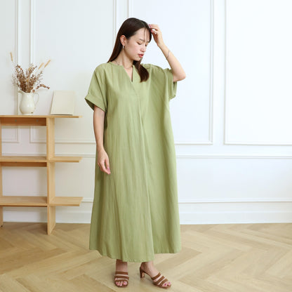 [Length adjustable] Cotton key neck dress, pistachio 0583PT 