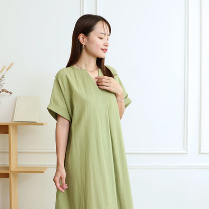 [Length adjustable] Cotton key neck dress, pistachio 0583PT 