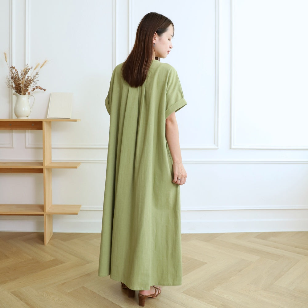 [Length adjustable] Cotton key neck dress, pistachio 0583PT 