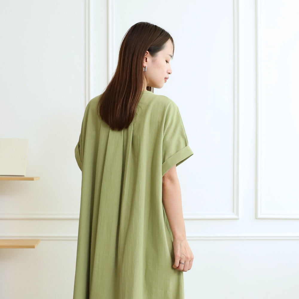 [Length adjustable] Cotton key neck dress, pistachio 0583PT 