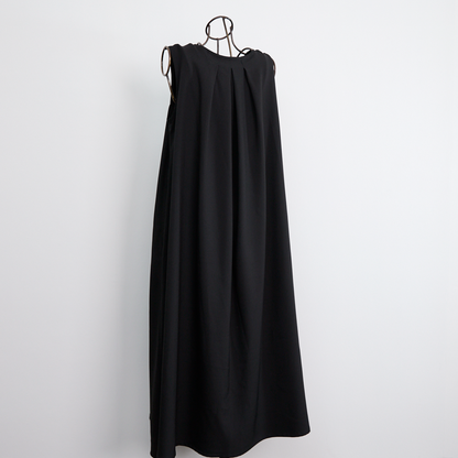 [Length adjustable] Back gathered layered dress, black, 0665BK