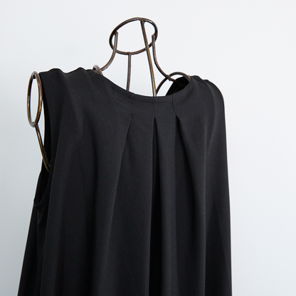 [Length adjustable] Back gathered layered dress, black, 0665BK