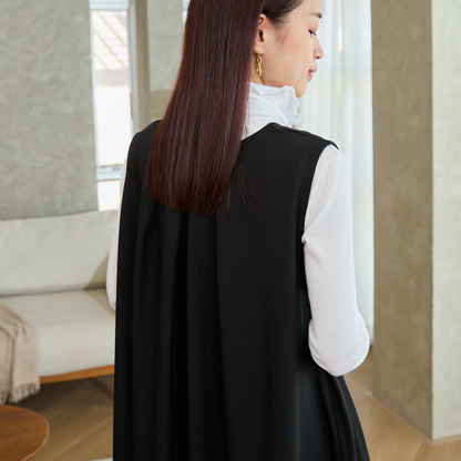 [Length adjustable] Back gathered layered dress, black, 0665BK