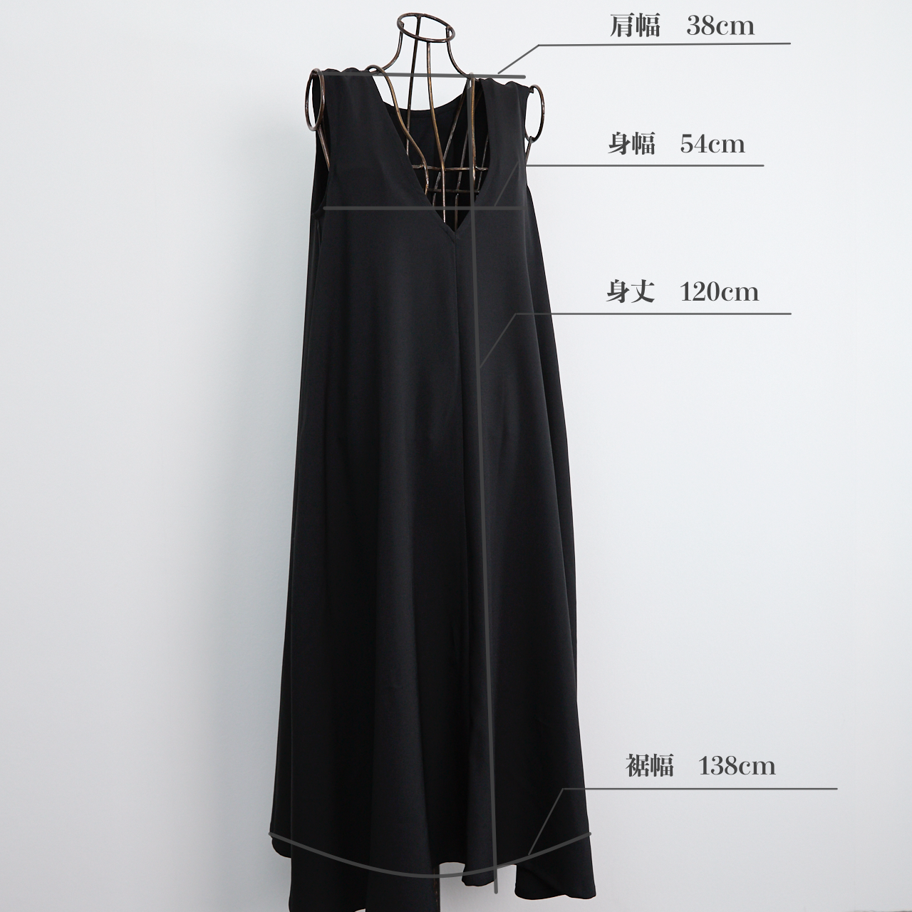 [Length adjustable] Back gathered layered dress, black, 0665BK