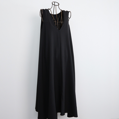 [Length adjustable] Back gathered layered dress, black, 0665BK