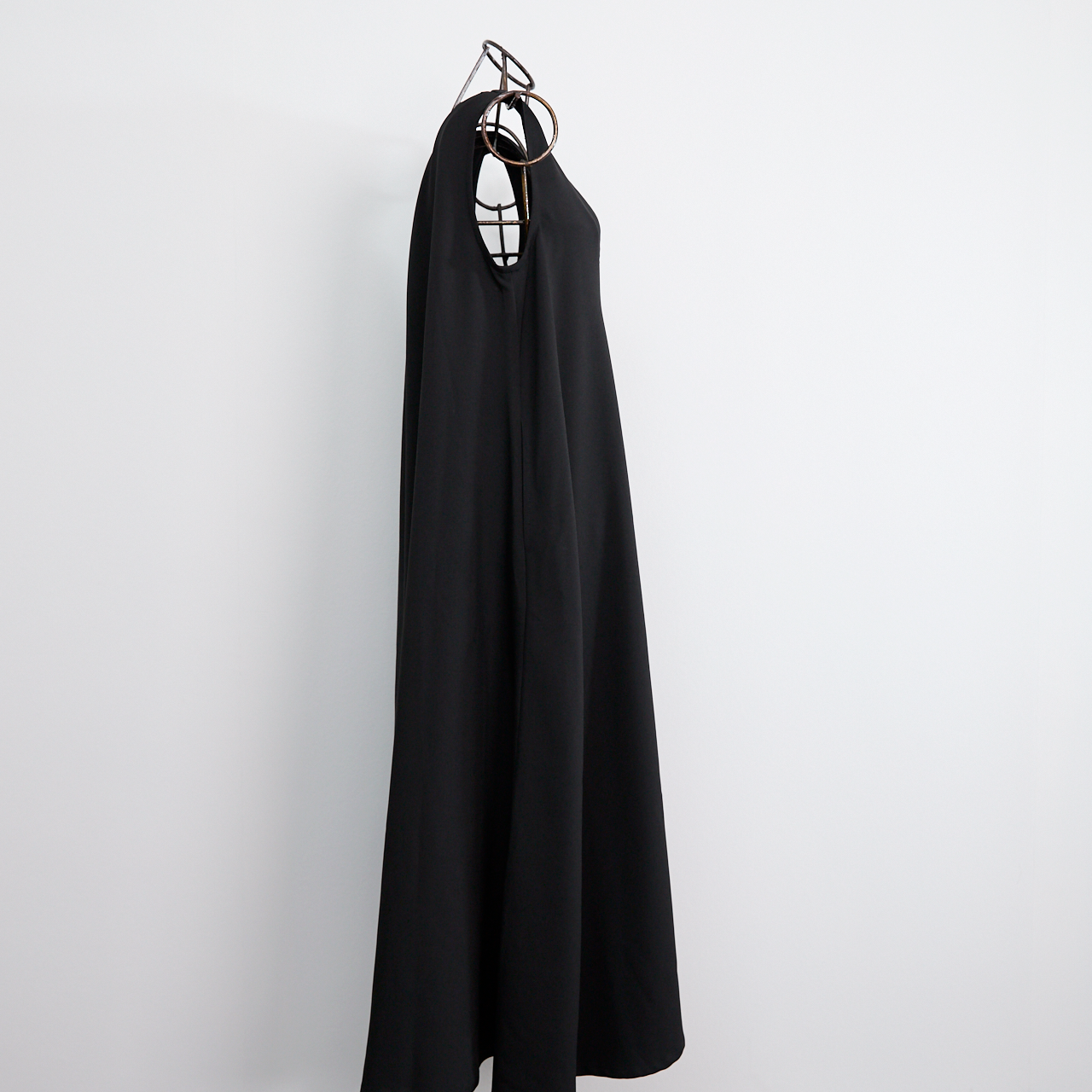 [Length adjustable] Back gathered layered dress, black, 0665BK