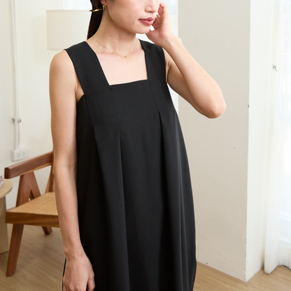 [Adjustable length] Cocoon silhouette dress, black, 0649BK 