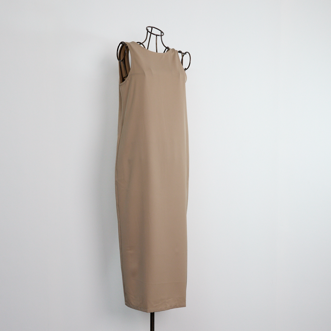 [Length adjustable] 2-way, front or back, minimalist silhouette dress, beige, 0677BE 