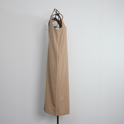 [Length adjustable] 2-way, front or back, minimalist silhouette dress, beige, 0677BE 