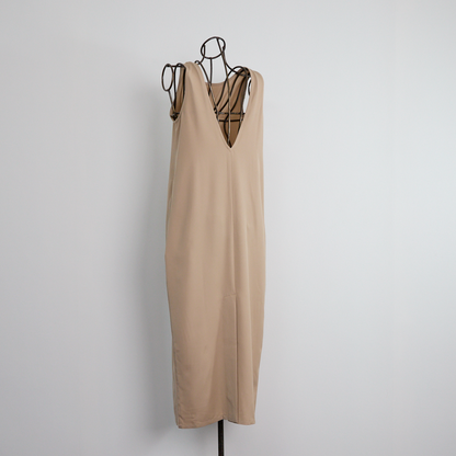 [Length adjustable] 2-way, front or back, minimalist silhouette dress, beige, 0677BE 